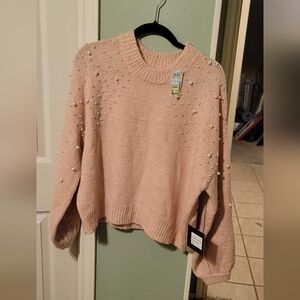 Women's Pink Pearl-Embellished Sweater